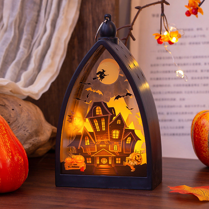 Décorations d'Halloween Glowing Crâne de citrouille Château Lampe à Vent Partie Atmosphère Scène Disposition