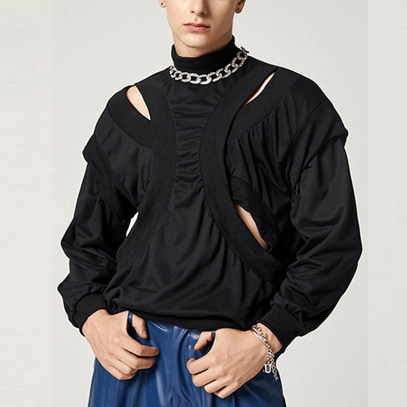 T-Shirt manches longues hommes avec épaule à goutte et sweater de collier debout
