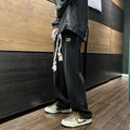 Hommes Elastic-waist Drawstring Jeans Loose-fit Straight-leg Style