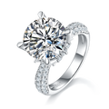 S925 Sterling Silver 5ct Moissanite Engagement Ring, 11mm D-VVS1 Round Cut, 4-Prong Pave Band, Platinum Plated US Sizes 5-9, GRA Certificate Gift Box