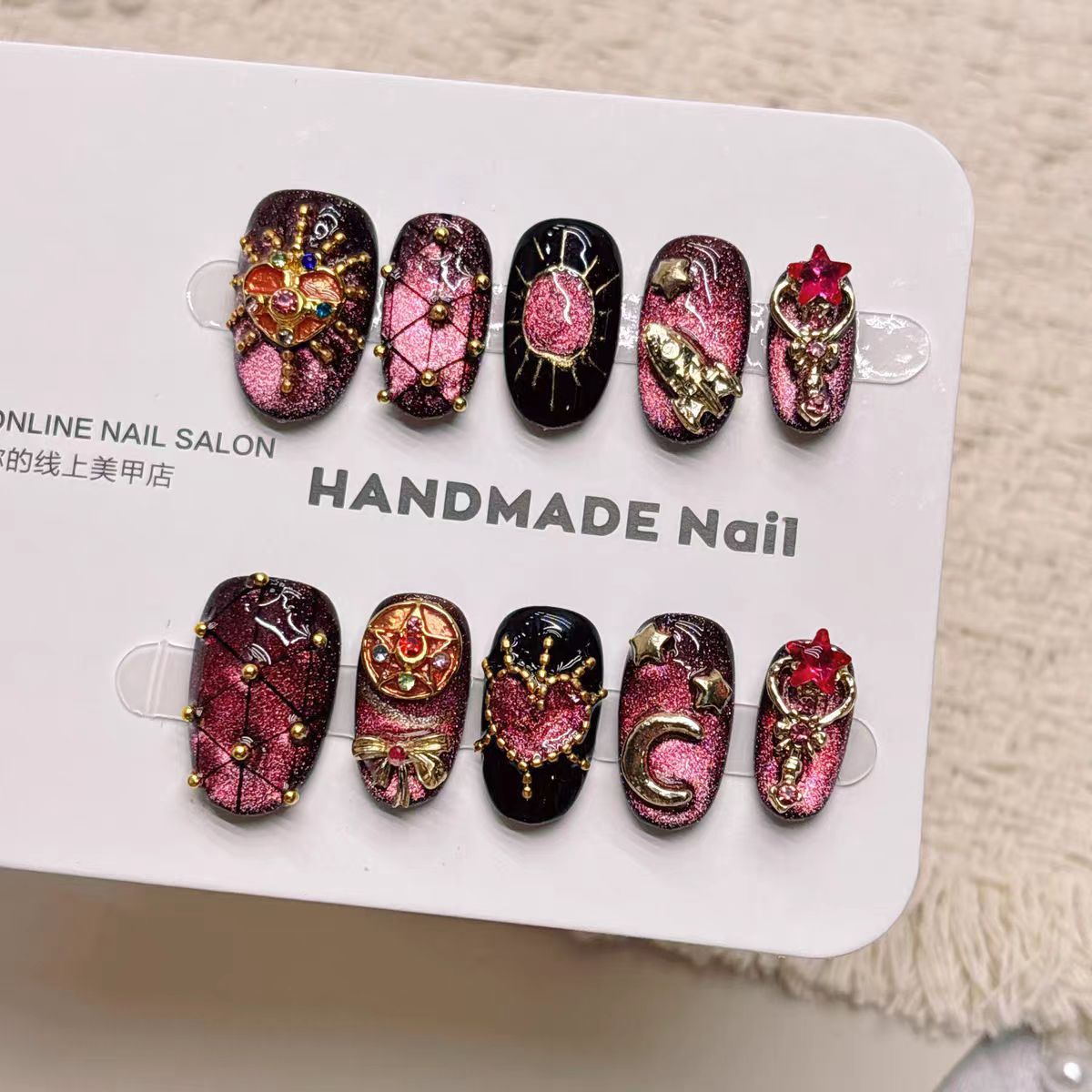 Demi-longueur Stiletto faux ongles purement faits à la main et prêt-à-porter