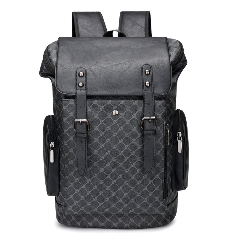 Cuir homme Grande capacité Hommes et femmes Trendy Plaid Sac à dos
