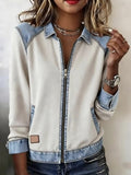 Veste Zip-Up pour femmes Denim Patchwork