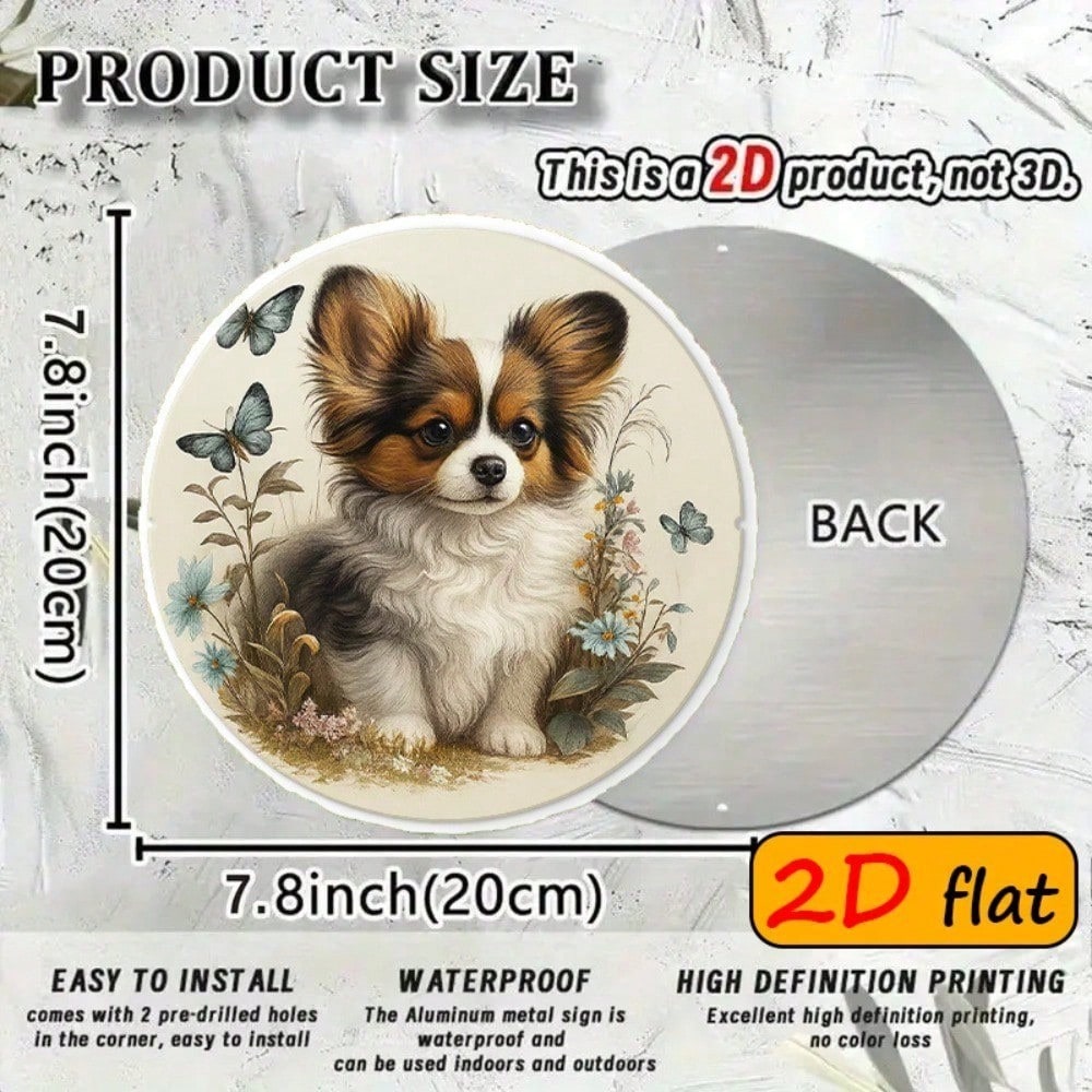 Cute Poméranie Puppy ronde en aluminium Sign Dog Lover Wall Decor