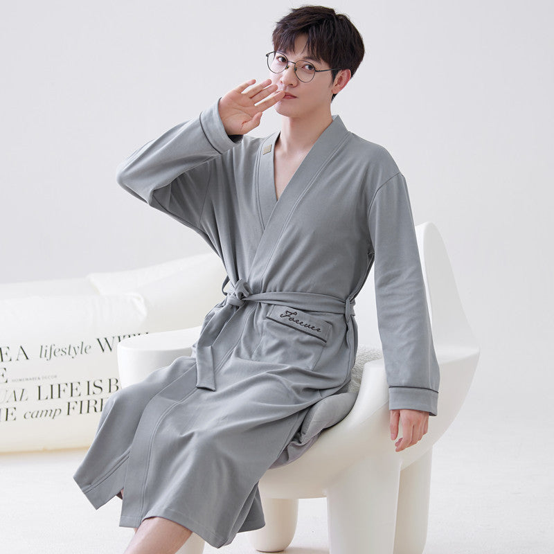 Long-sleeve Mens Home Wear Long And Thin Nightgown