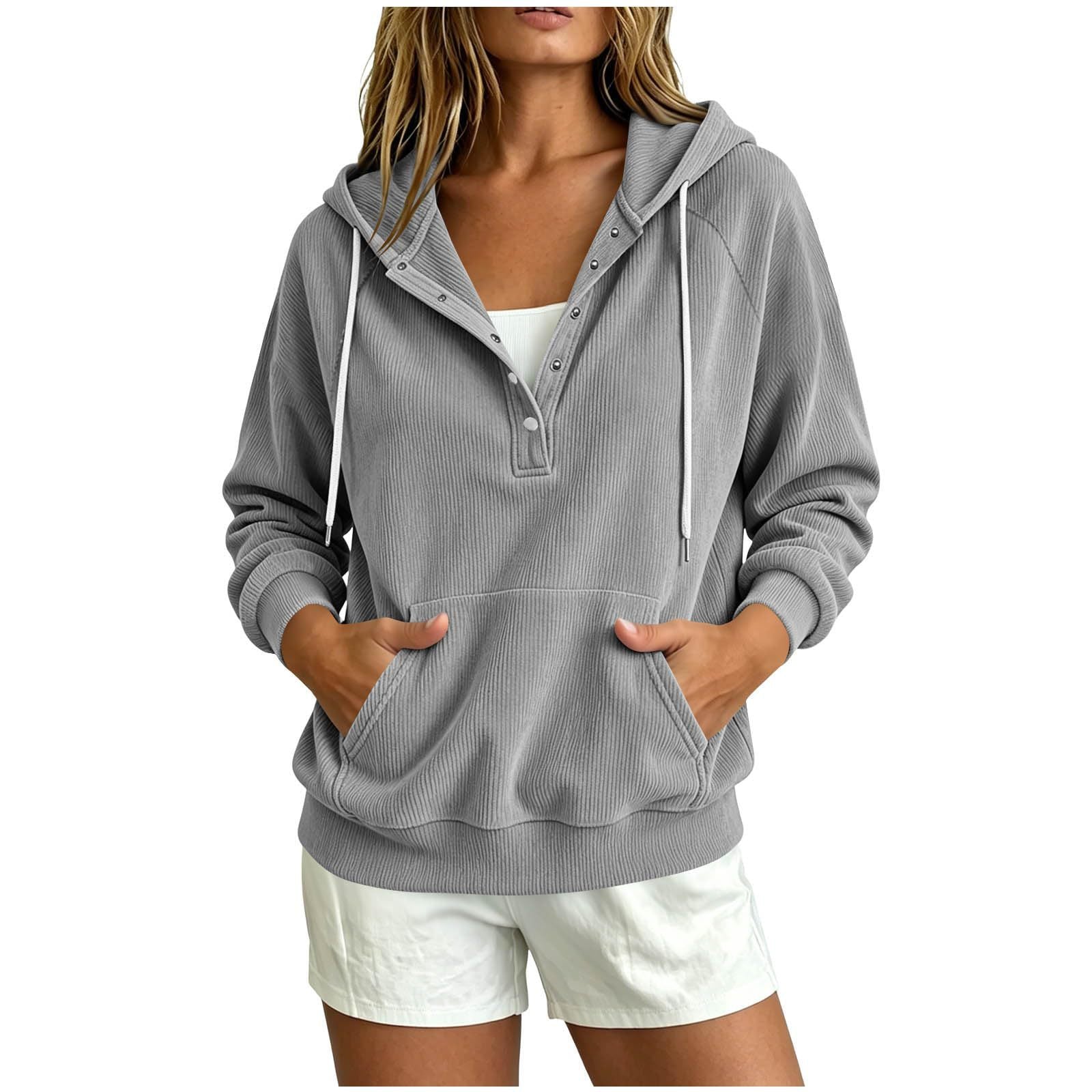 Style d'automne Sweat-shirt à capuche dressy pour femme européenne avec bouton à moitié fermé