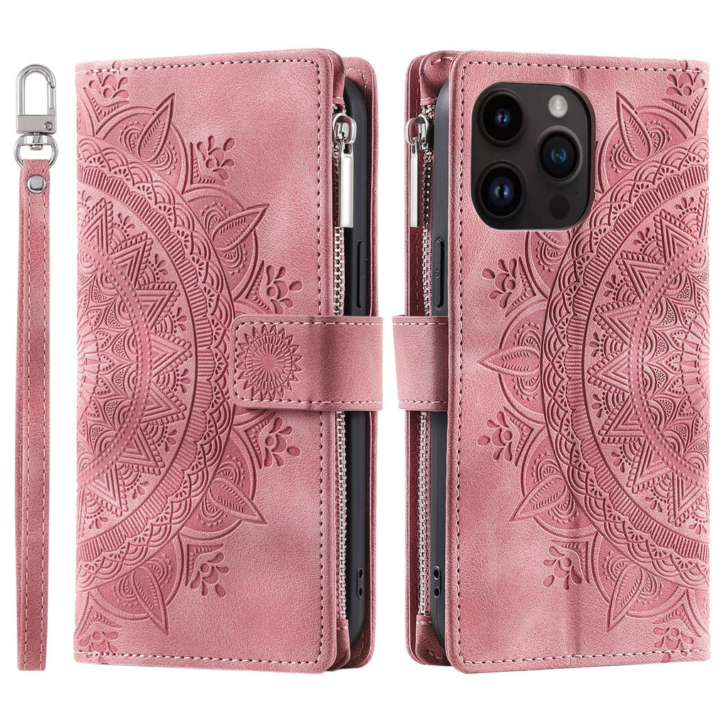 Carte Zipper Sac Téléphone portable En cuir Embossed carte Insert Protection Shell