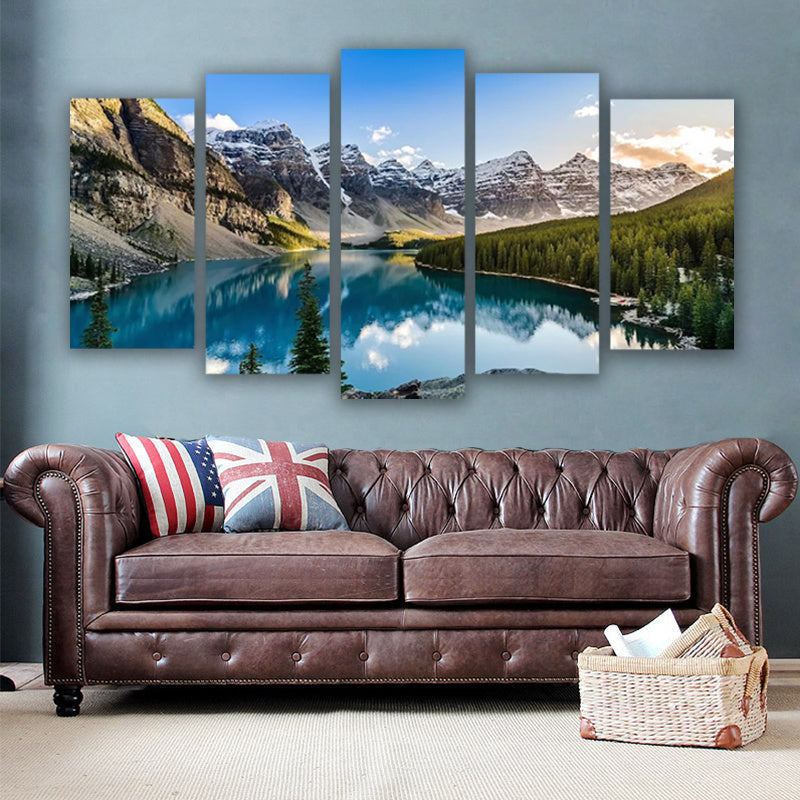 5 Pièces Toile Wall Arts Moraine Lac et Montagne Salon Modulaire Image Moderne Maison