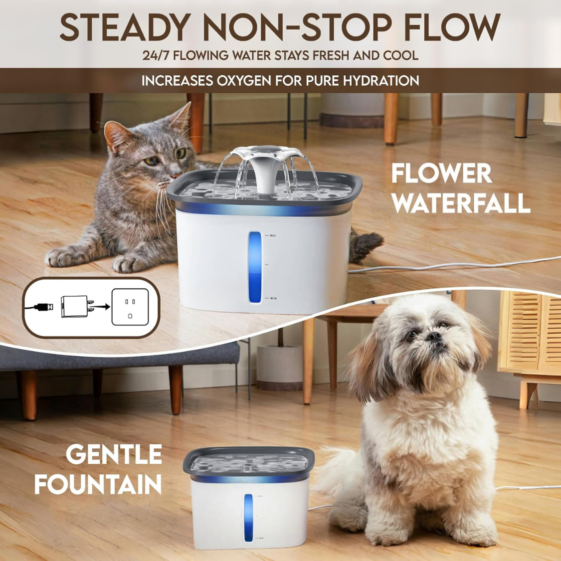 Large capacity pet water fountain for cats and dogs with filters