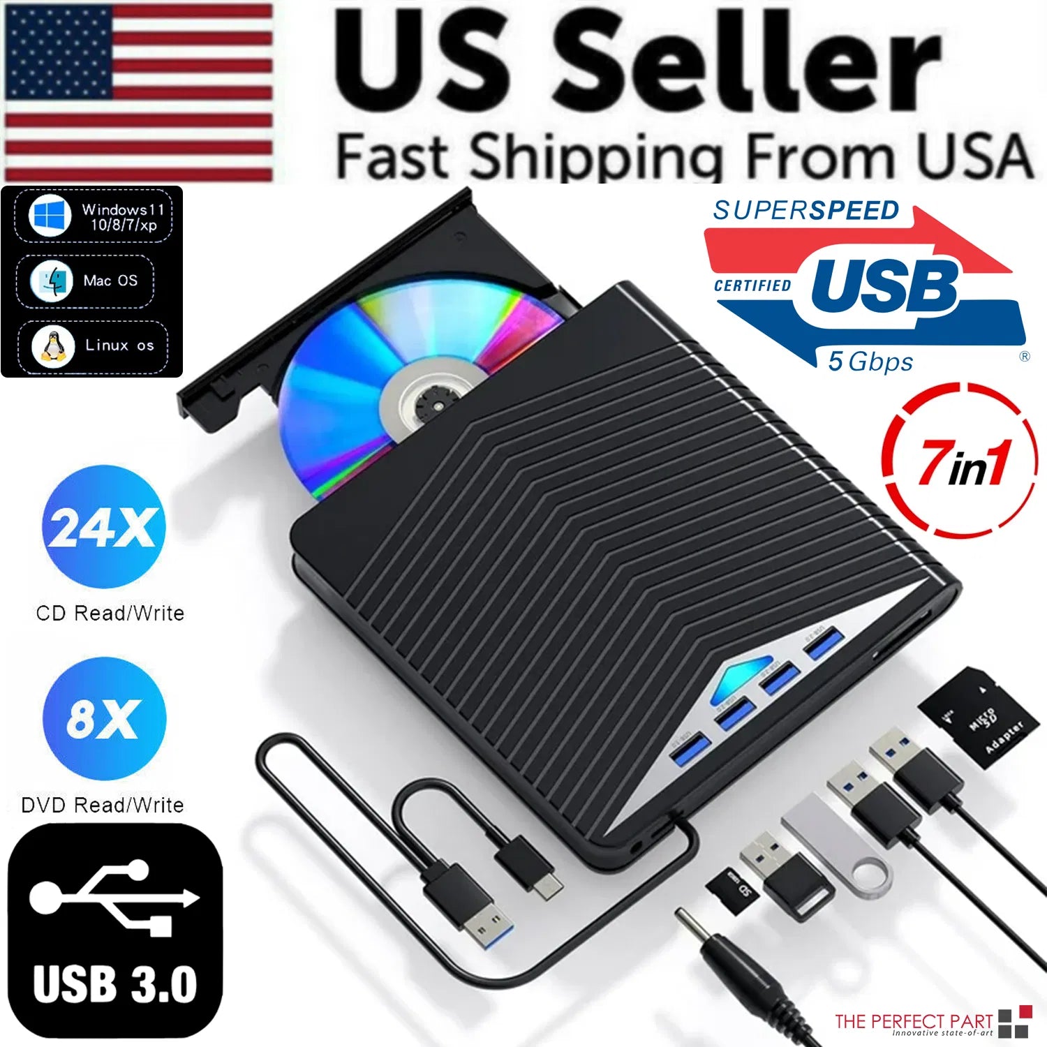 Disque externe CD DVD pour PC Ordinateur portable Windows 11 10 USB 3.0 graveur lecteur