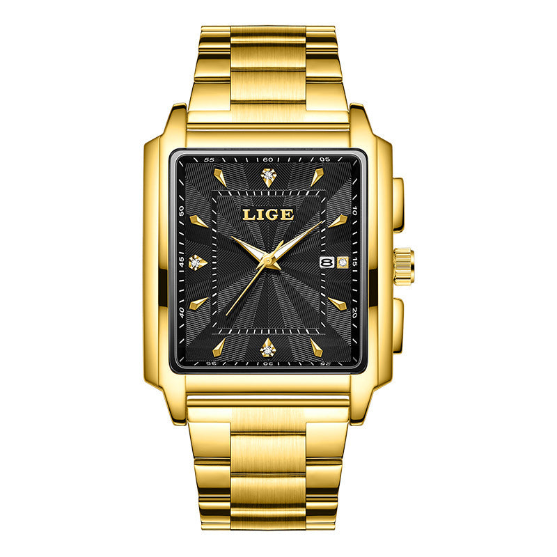 Montre simple de ceinture en acier à cadran grand carré pour hommes
