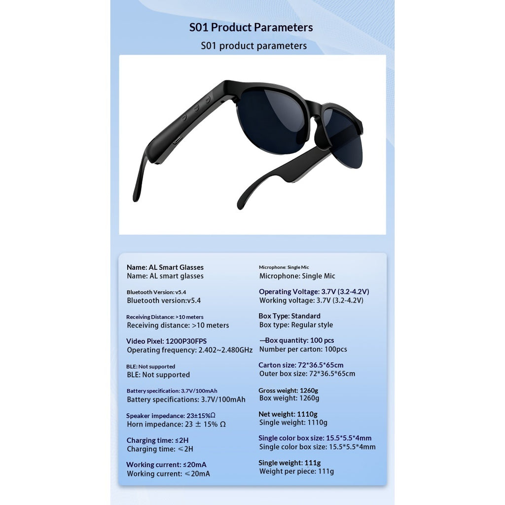 Lunettes de soleil Bluetooth pour la traduction vocale S01