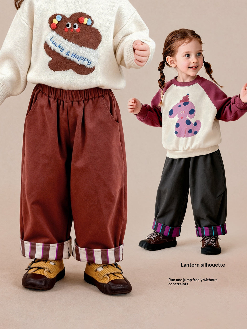Pantalon casual avec bandes brodées et pantalons de longue longueur à l'ourlet roulé