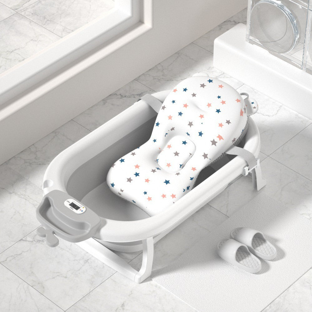 Baignoire pliable pour bébé Ergonomie avec tampon de bain de température et de coussin et filet de bain