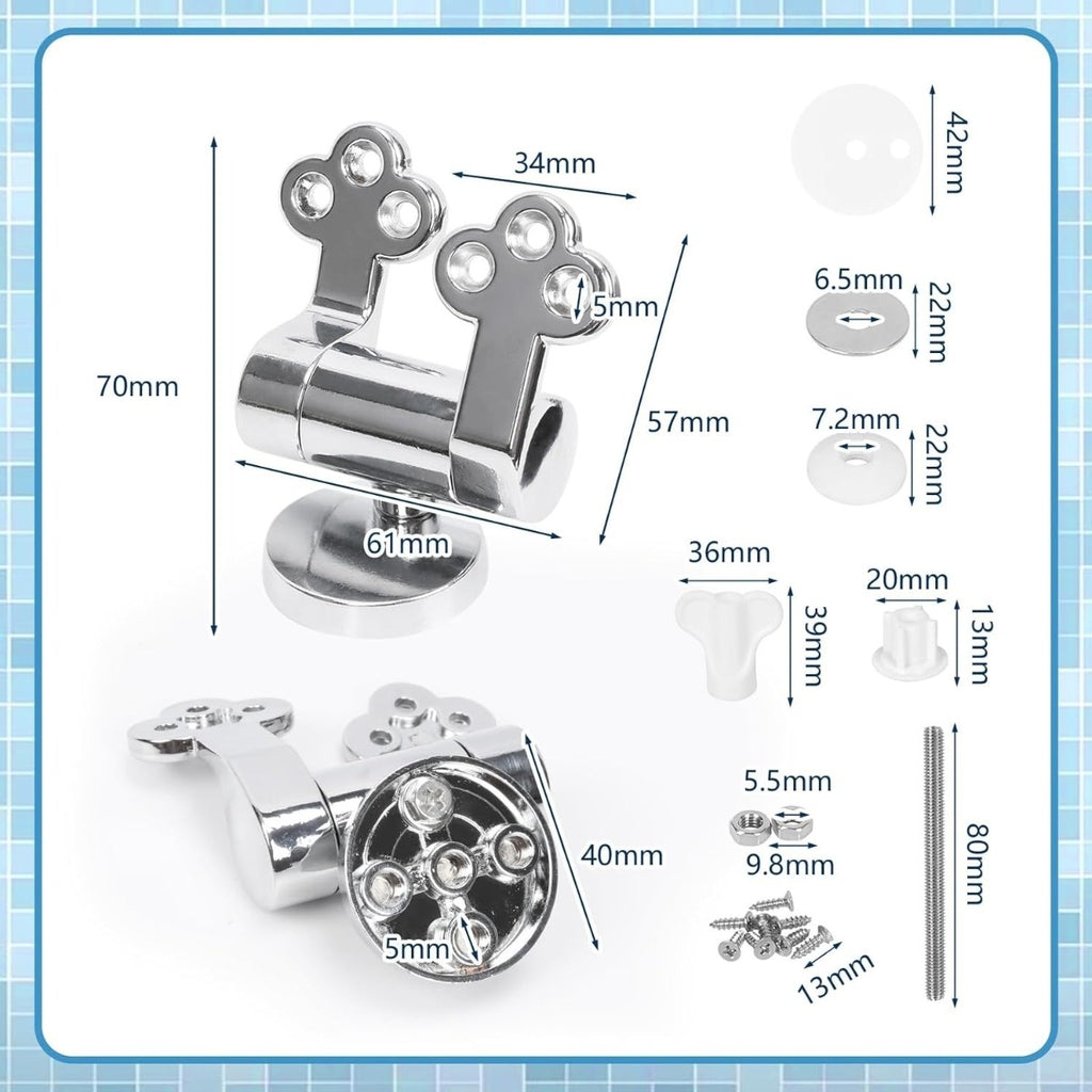 2-piece toilet lid and hinge fixing set with soft-close mechanism