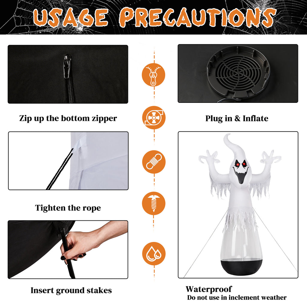 12 pieds gonflable Halloween Decor demi-corps PVC clair Fantôme blanc avec 2 lumières LED & 1 étrier