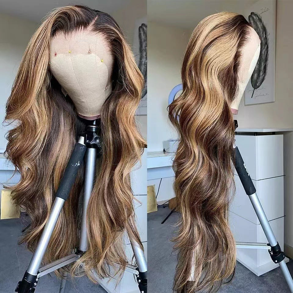 Femmes synthétique Piano-coloré avec Brown Highlights Long Wavy cheveux Gradient Style