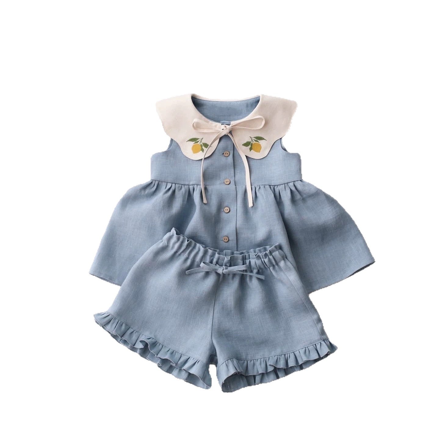 Enfants sans manches Broded-Neck Top et shorts ensemble à deux pièces