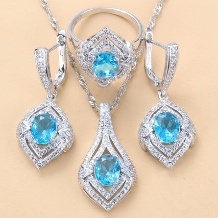 Boucles d'oreilles pendentif en étoffe gemme Collier Anneau Mesdames Ensemble de trois pièces