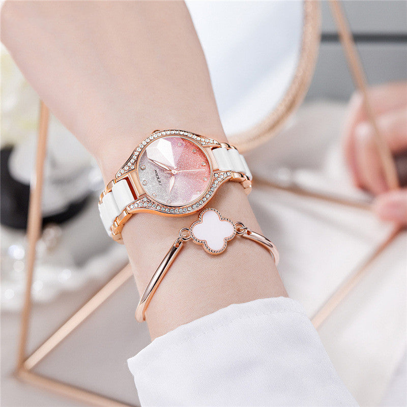 Femmes Starry Sky Luxury Timepiece Diamant incrusté Gradient Glitting Powder Bracelet W
