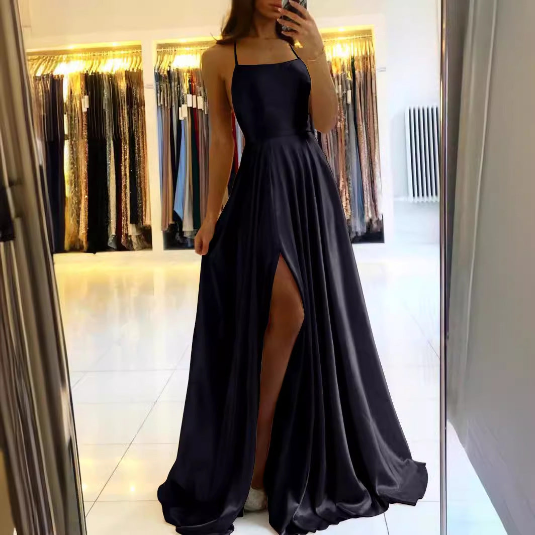 Robe de style européen et américain longue d'Amazon Slim Strap dos à dos Robe haute fente Danc
