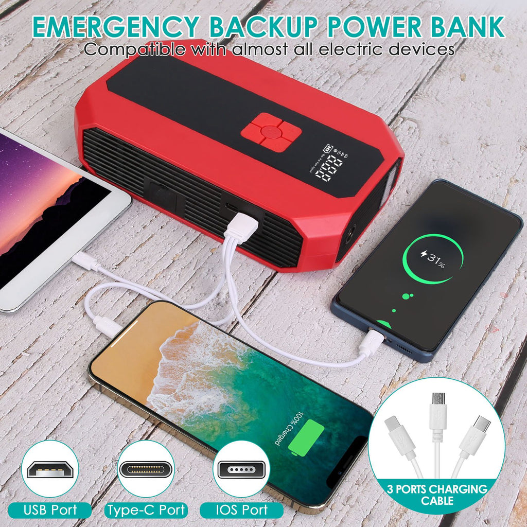 Compresseur d'air de démarrage de voiture portable 1Pc 1500A 400PSI Chargeur de batterie de voiture Jump Starter