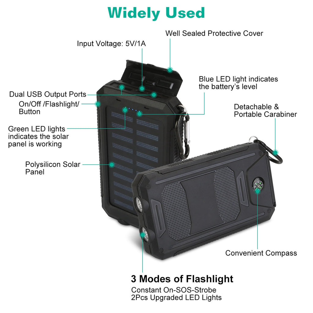 1Pc 1W MAh Solar Power Bank Pack batterie externe Double interface USB Chargeur extérieur avec