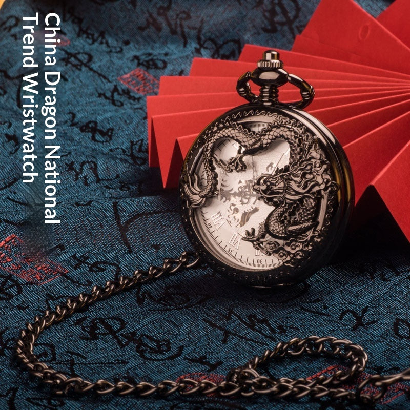 Chinese Dragon Coiled-dragon Mouvement mécanique Montre de poche