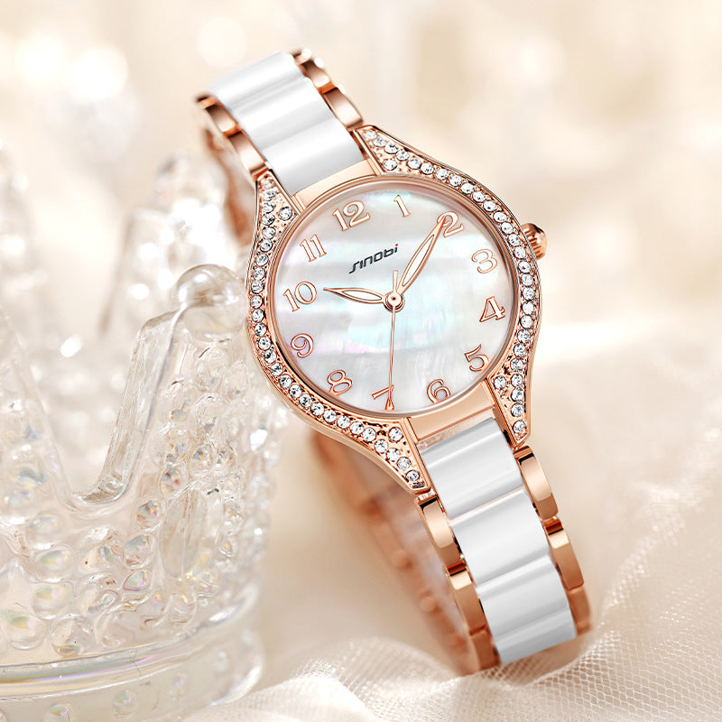 Montre Quartz étanche en acier diamant