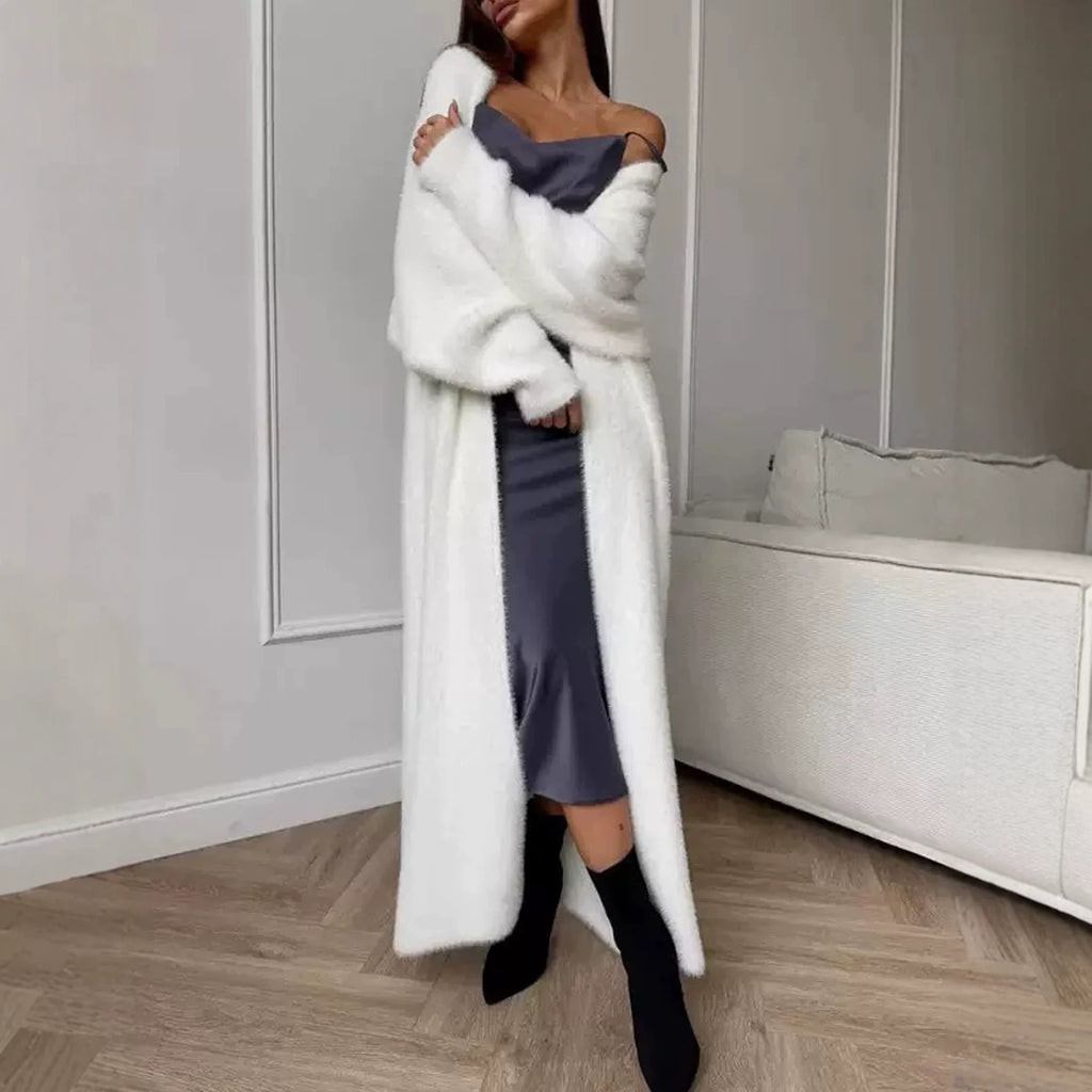 Faux femmes Mink Fur Long Knit Cardigan