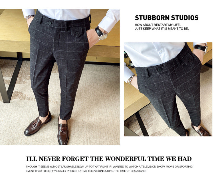 Style coréen British Classic Checkered Elegant Slim Fit meilleur homme pantoufles homme costume P