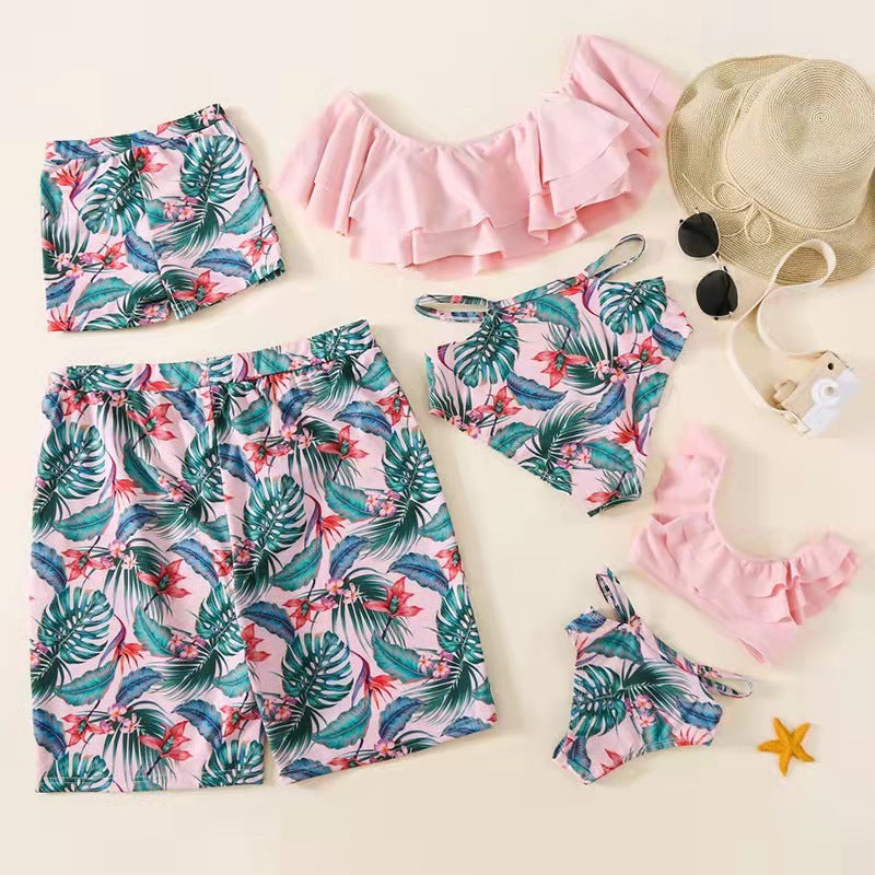 Parent-enfant Maillot de bain Famille européenne et américaine Bikini Lotus Leaf