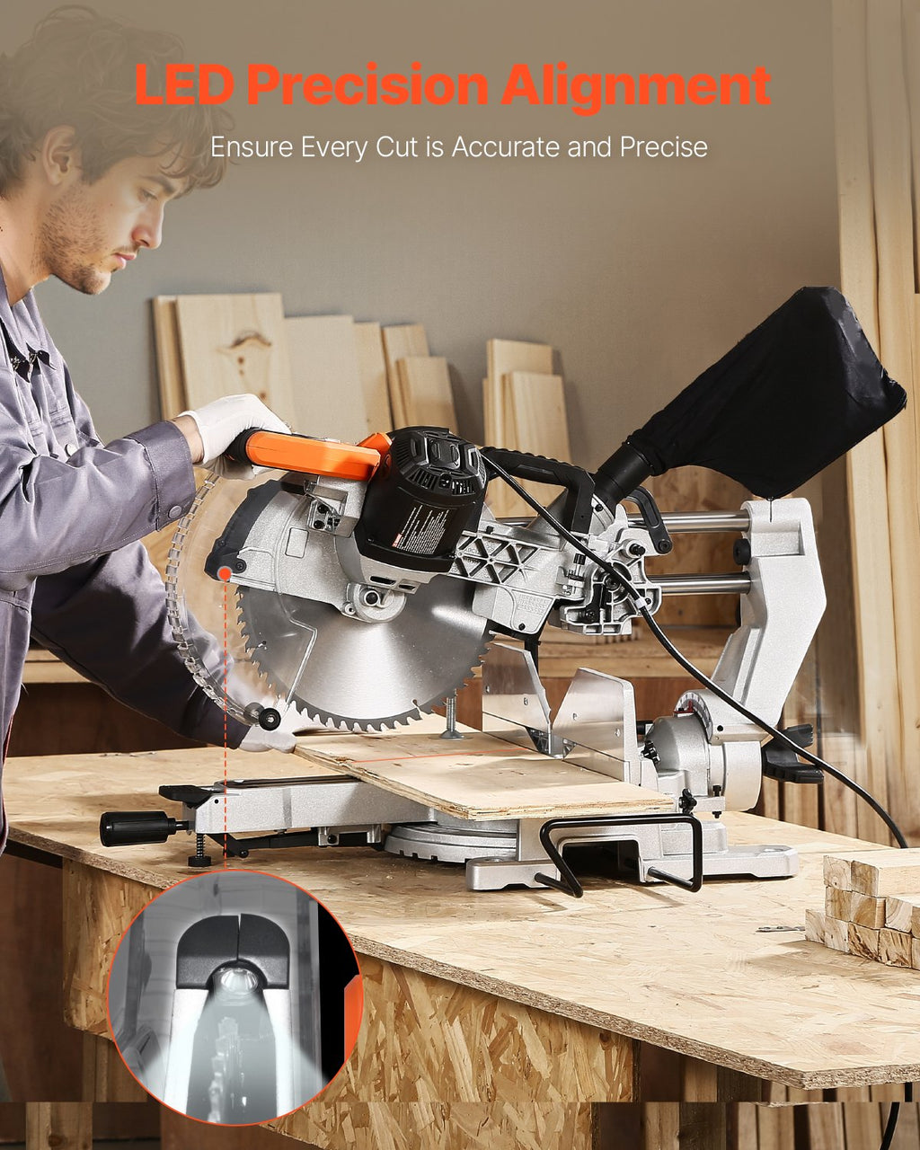 Sciure de mitre composé coulissante Lame 12-In 15 Amp moteur cordonné double biseau 60-Tooth
