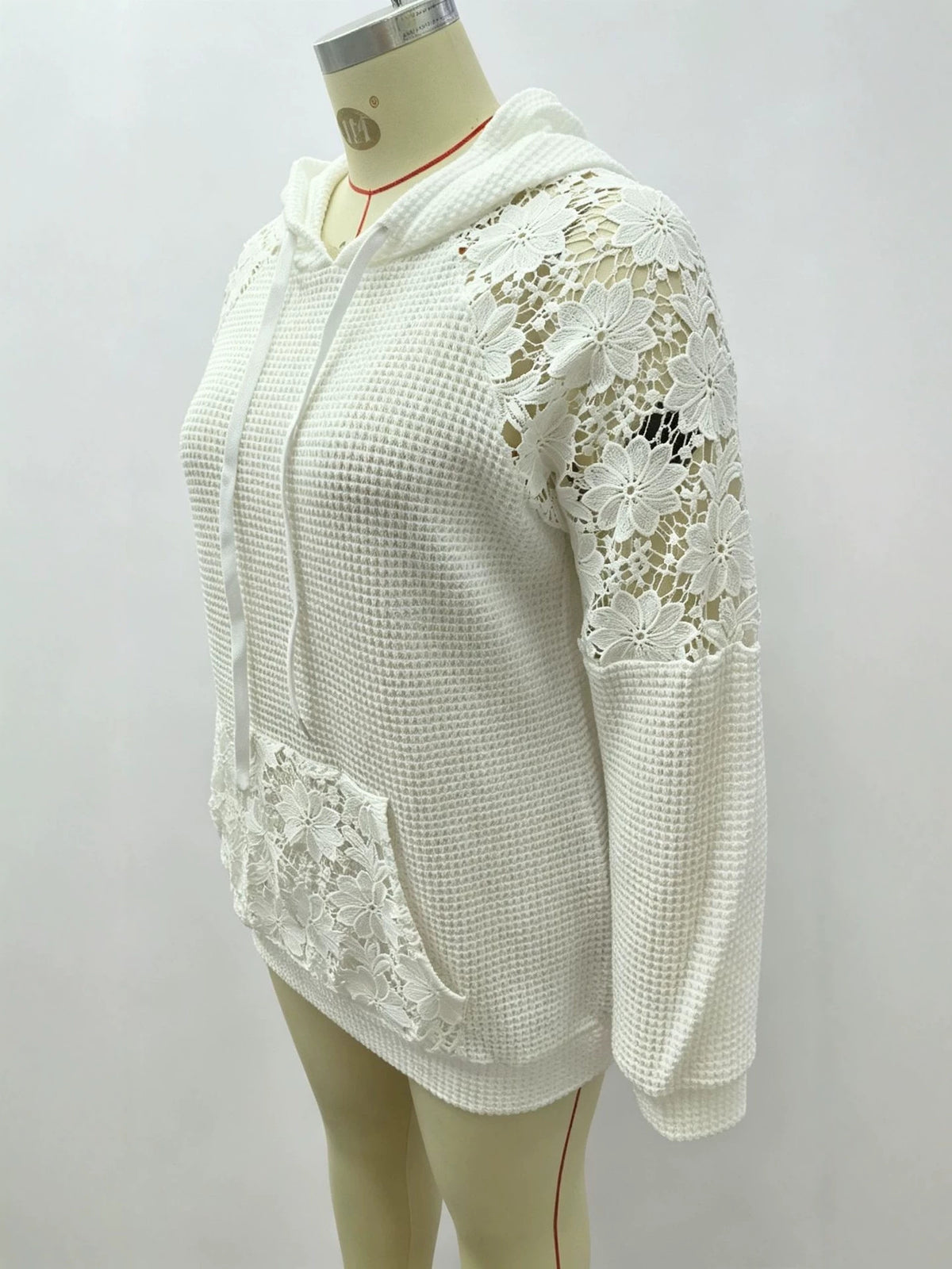 Amazon Autumn Hollow Dentelle Splicing Gentle Style Loose Drawstring Capuche polyvalent femmes