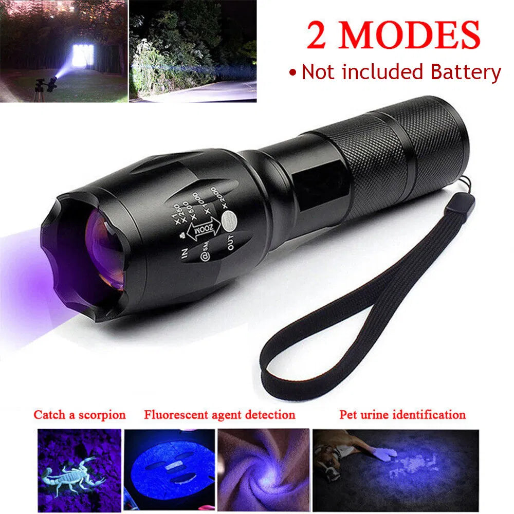 Lampe de poche UV LED Torche Zoomable Ultra Violet Noir Blanc Double détecteur de lumière
