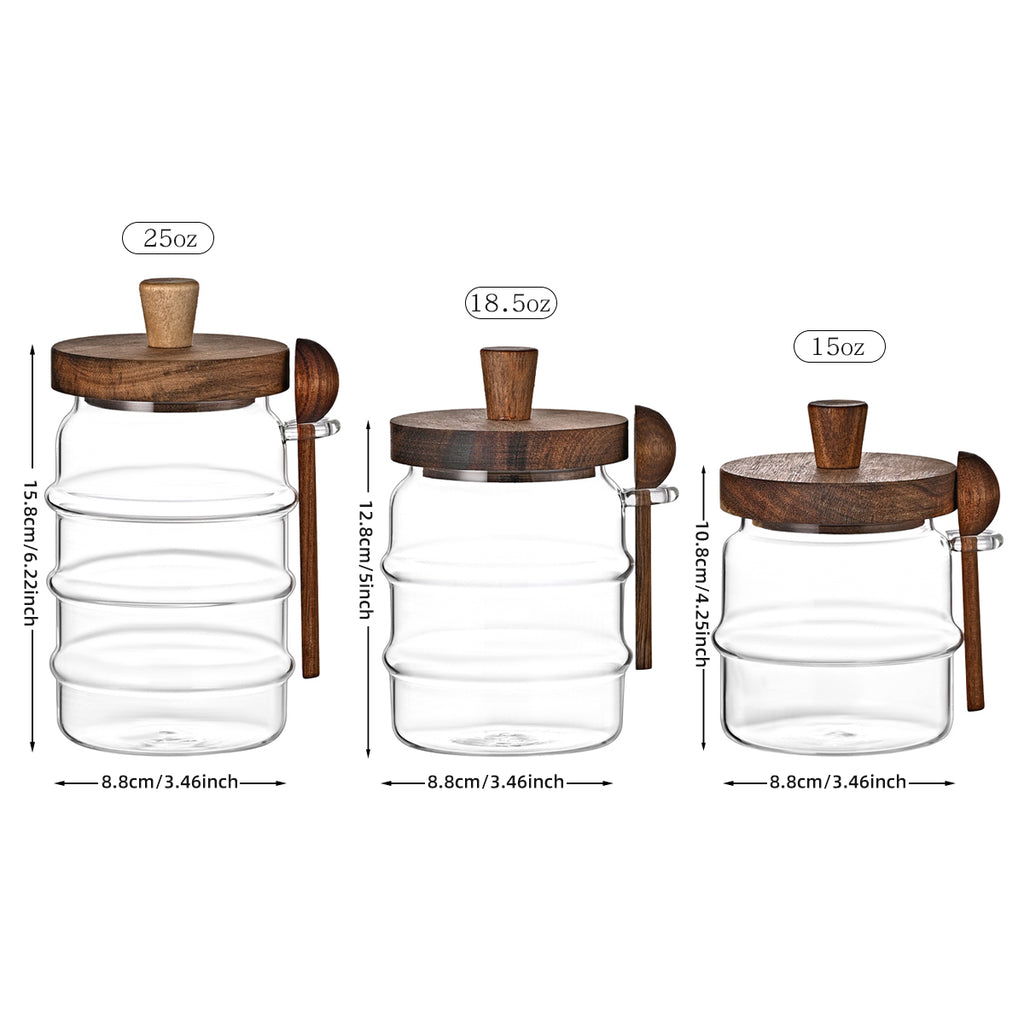 3 pots de café en verre Pcs avec cuillères