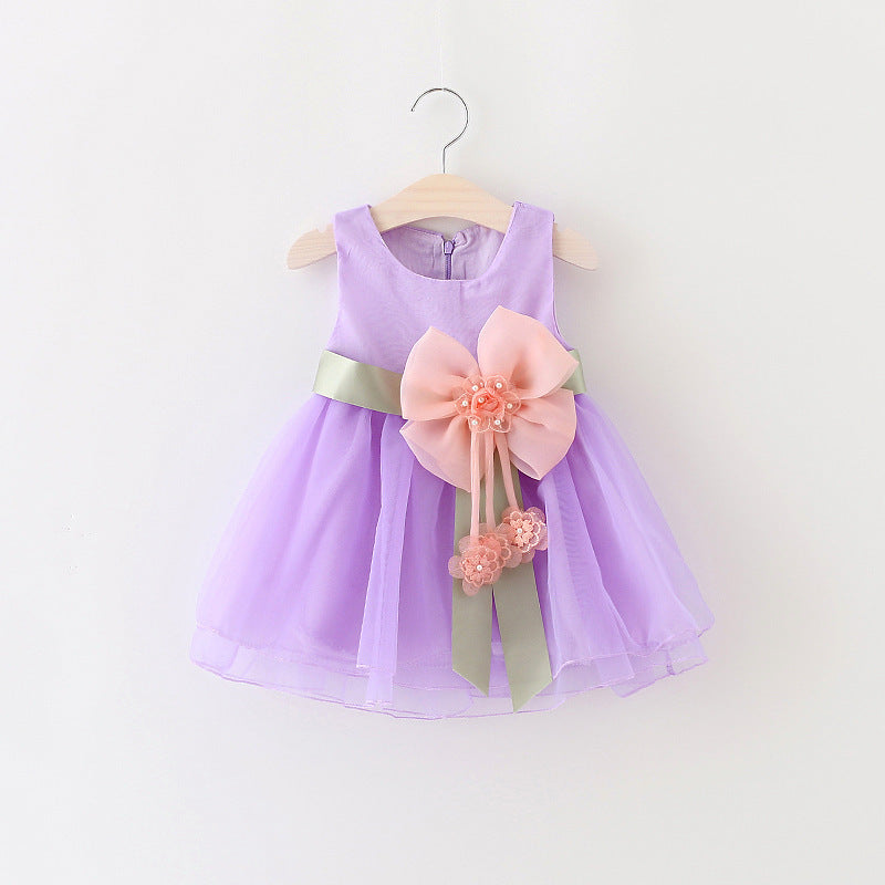 Femmes Enfants Robe Princesse Style avec motif floral et grande Bow