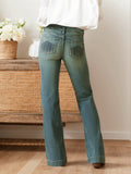 Femmes Vintage Lavé Slim Flare Denim Jeans Versatile Long Denim Pantalons Pour Automne Extérieur