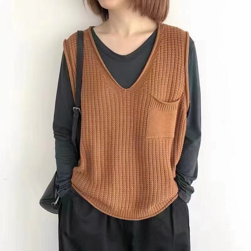 Veste de tricot artistique à col V simple