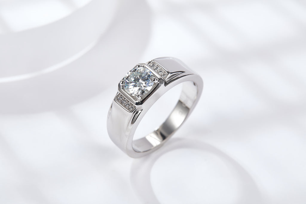 S925 Argent Sterling 1ct Moissanite Anneau Homme