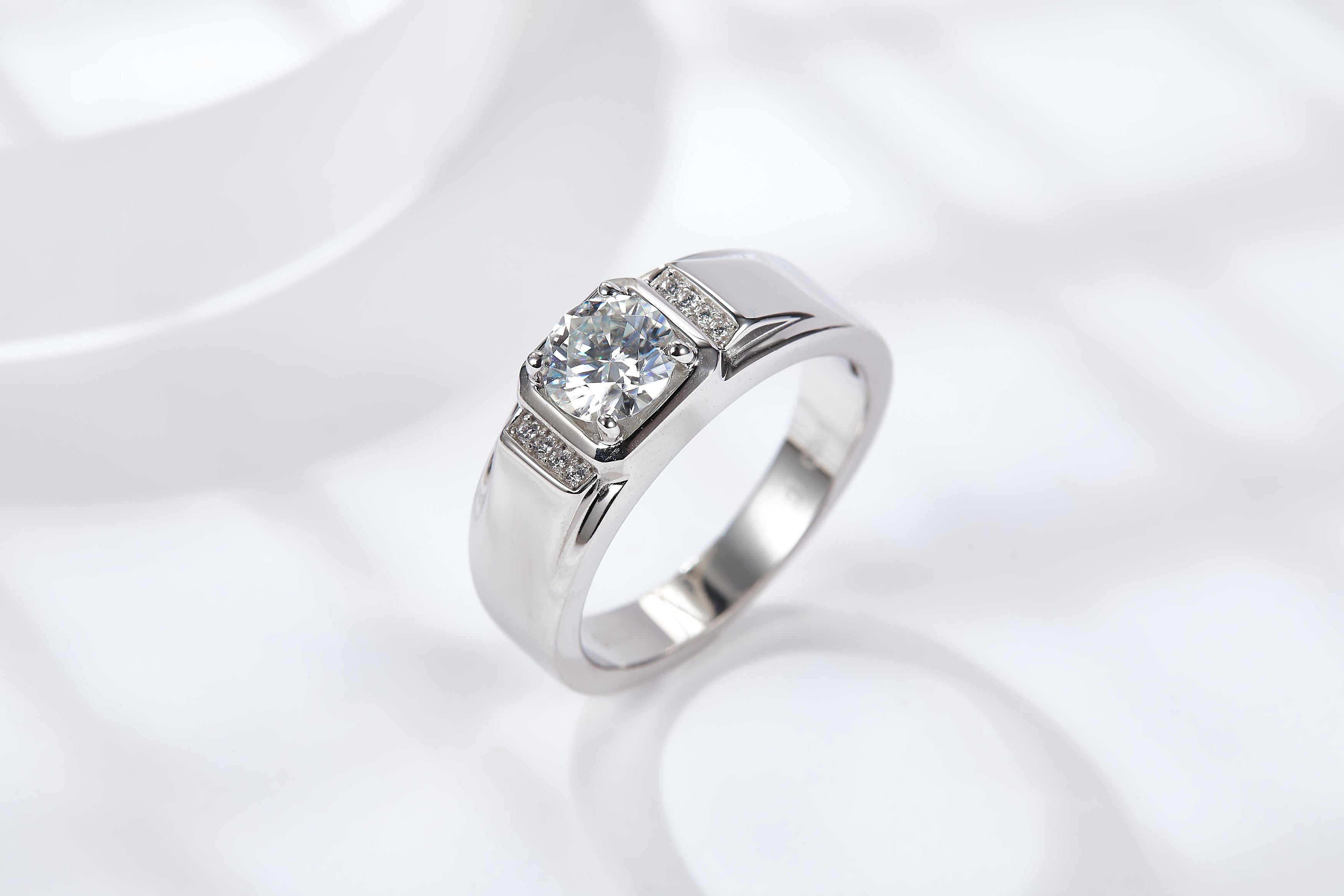 S925 Argent Sterling 1ct Moissanite Anneau Homme