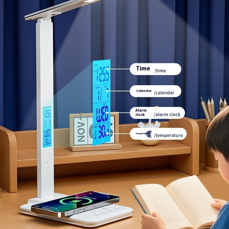 Tableau d'étude LED visage avec calendrier horloge sans fil chargeur lampe de table