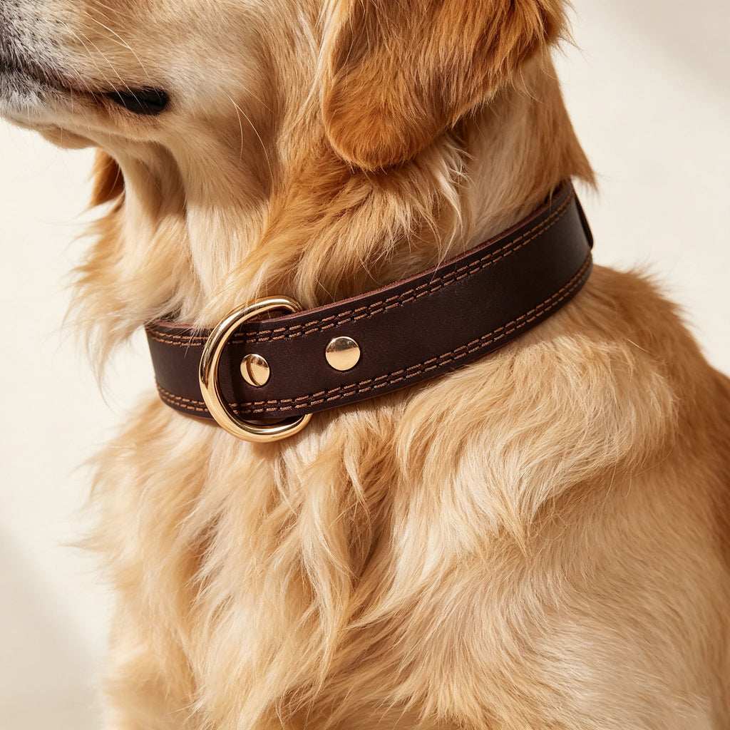 Collier en cuir plein grain avec double boucle D
