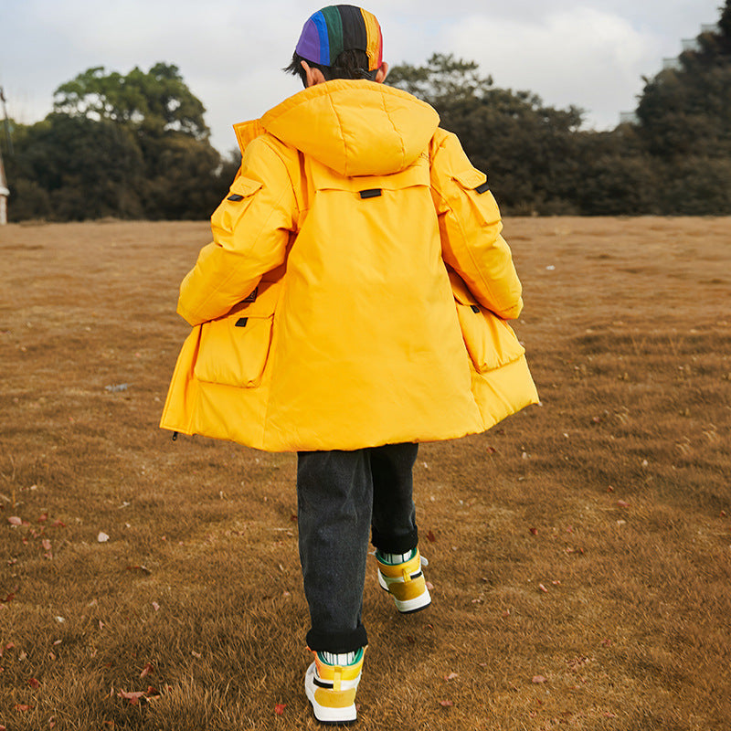 Mode Solid Couleur Garçons Veste de descente mi-long