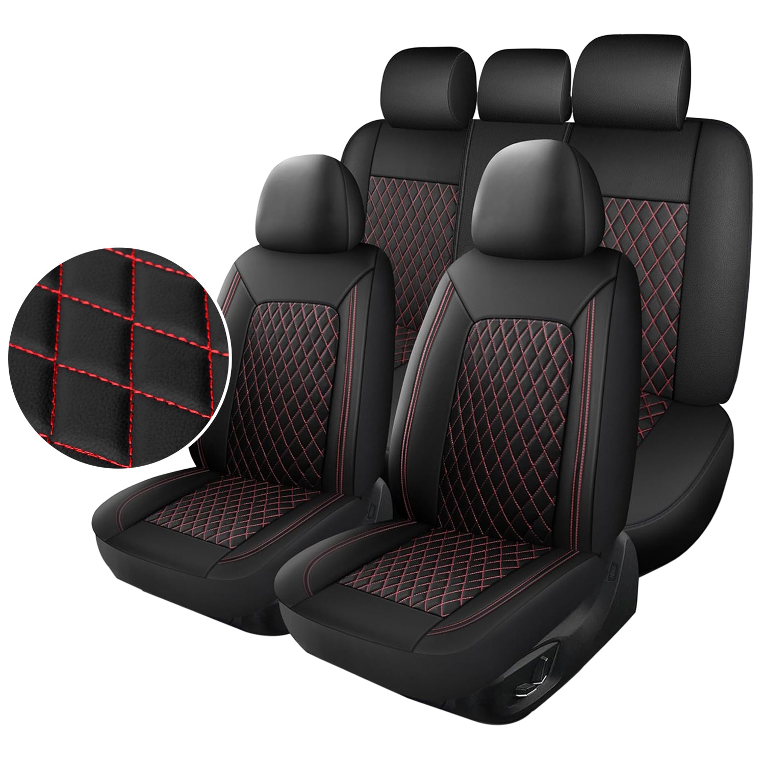 5-Seat Car Seat Cover, Single-Stitch Diamond Pattern, Quilted And Embroidered, Synthetic Leather, PVC Leather, Exported To Europe And America