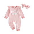 Filles Striped Broded Lettre Flutter Sleeve Manches longues Solid-Color Jumpsuit Coton Il