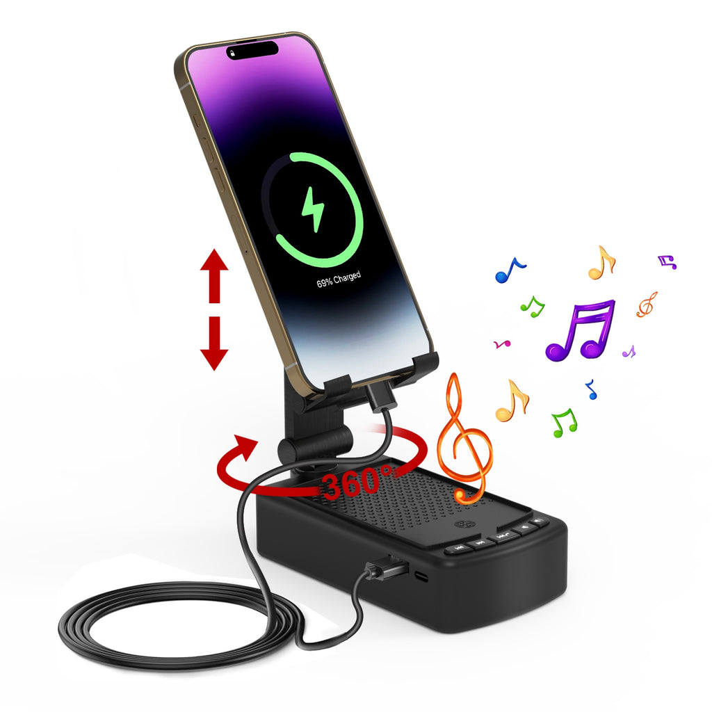 1Pc Cell Phone Stand avec HD Surround Wireless Speaker Power Bank Portable pliable Chargi