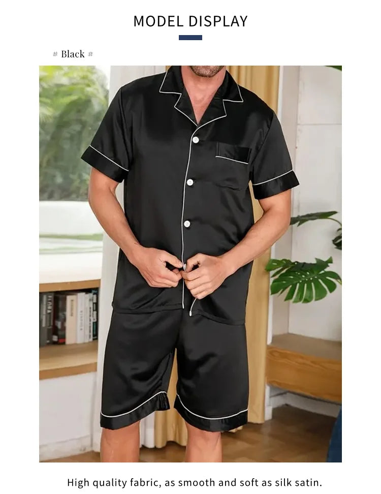 Summer Matte Satin Lapel Casual Homewear Suit Breathable Thin Short à manches courtes