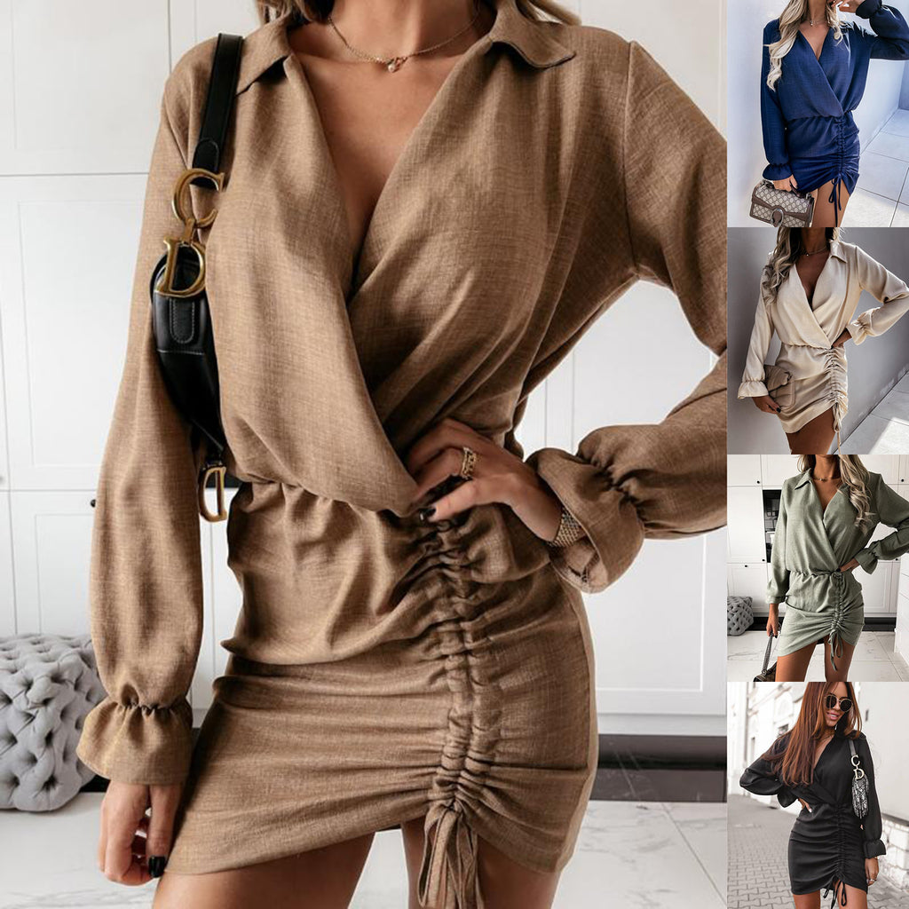 Robe à cordons de couture à col V