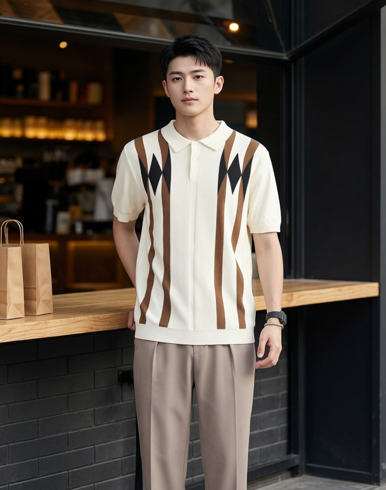Vieux style d'argent hommes Argyle Ice Polo tricoté en soie